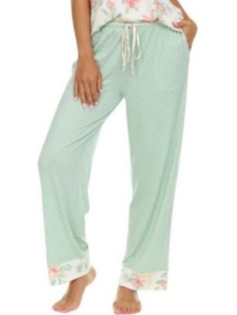 Flora Nikrooz PJ Bottoms Green White Polka Dot Size Small Pockets Lounge